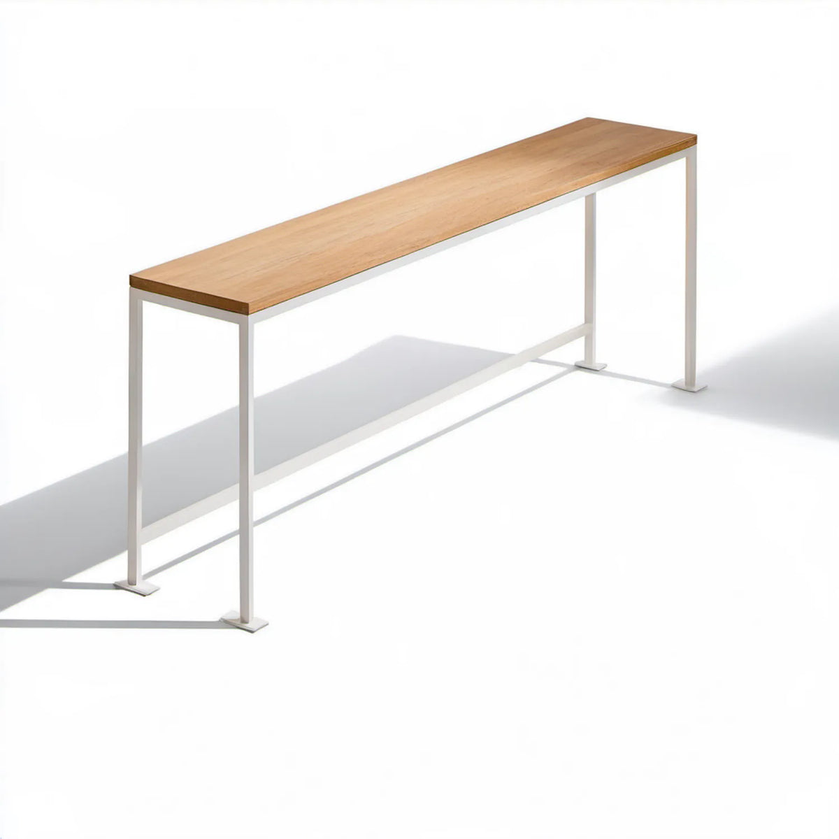 Konsola prostokątna 120 x 30 x 80 cm z blatem MDF w okleinie dębu naturalnego i białą stalową ramą