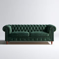 Dwuosobowa sofa Chesterfield z aksamitu poliestrowego, ciemnozielona z brązowymi nogami, 170 × 90 × 80 cm