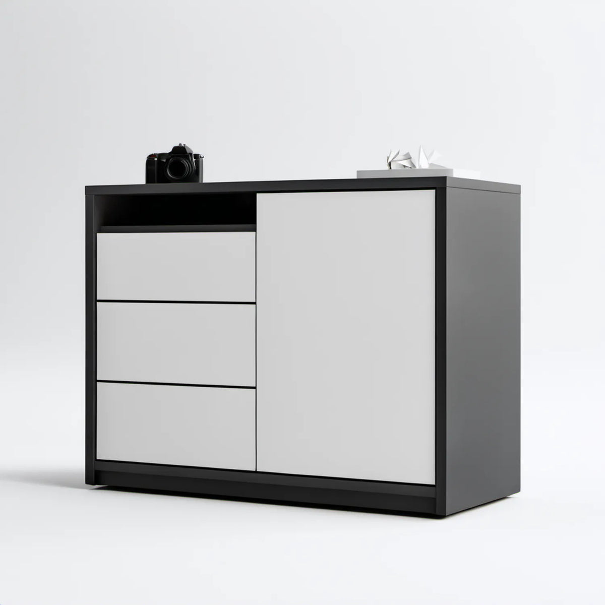 Komoda nowoczesna czarno-biała 100 x 40 x 90 cm z 3 szufladami i drzwiami