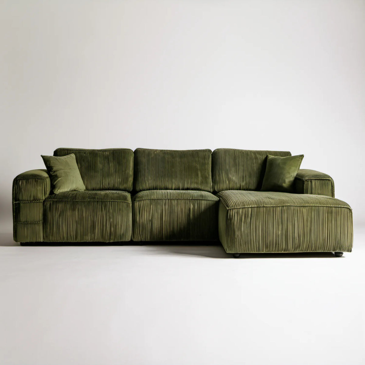 3-osobowy narożnik prawostronny w kształcie L ze sztruksu, oliwkowozielony, 275 × 165 × 85 cm