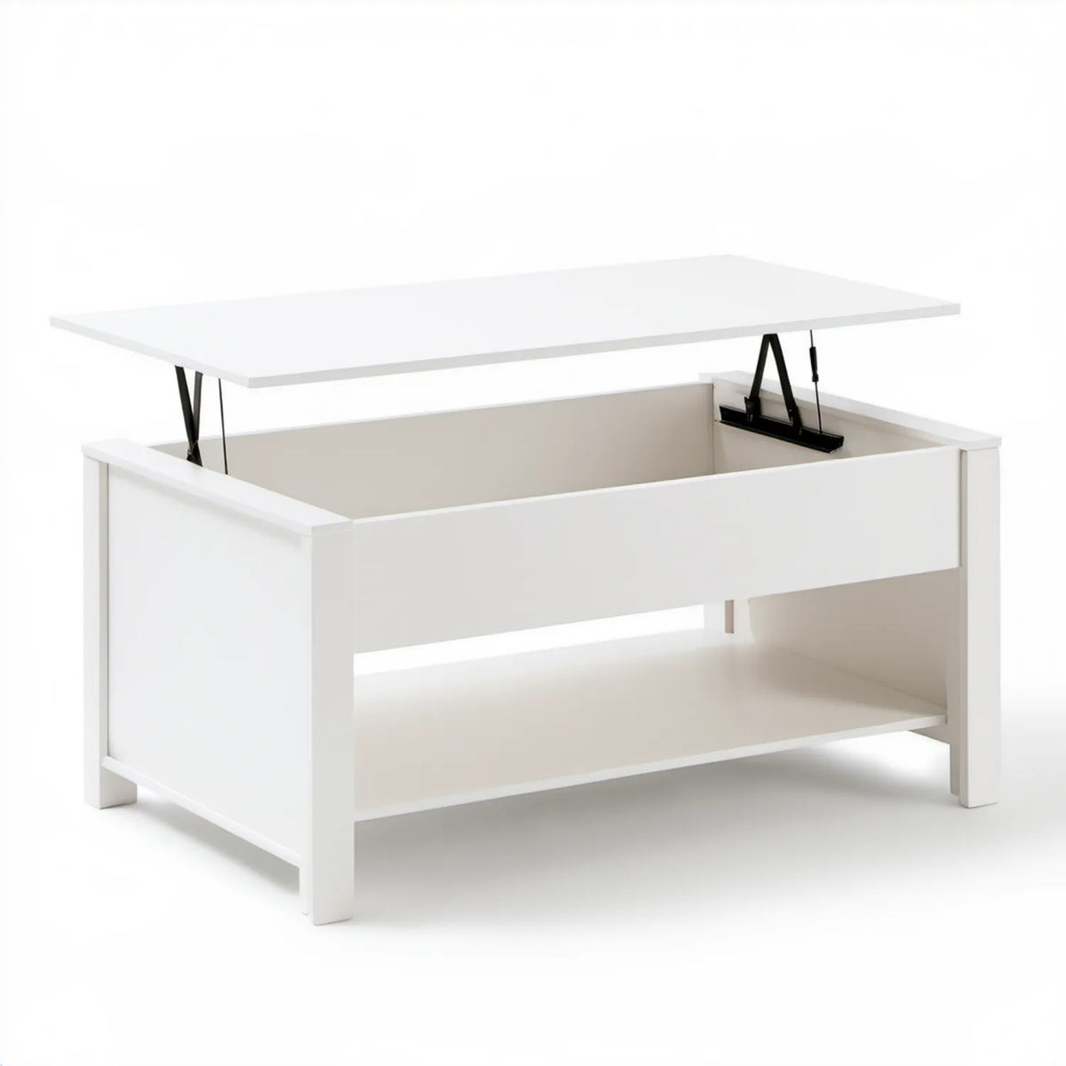 Biały prostokątny stolik kawowy z podnoszonym blatem MDF 100 x 50 x 45 cm