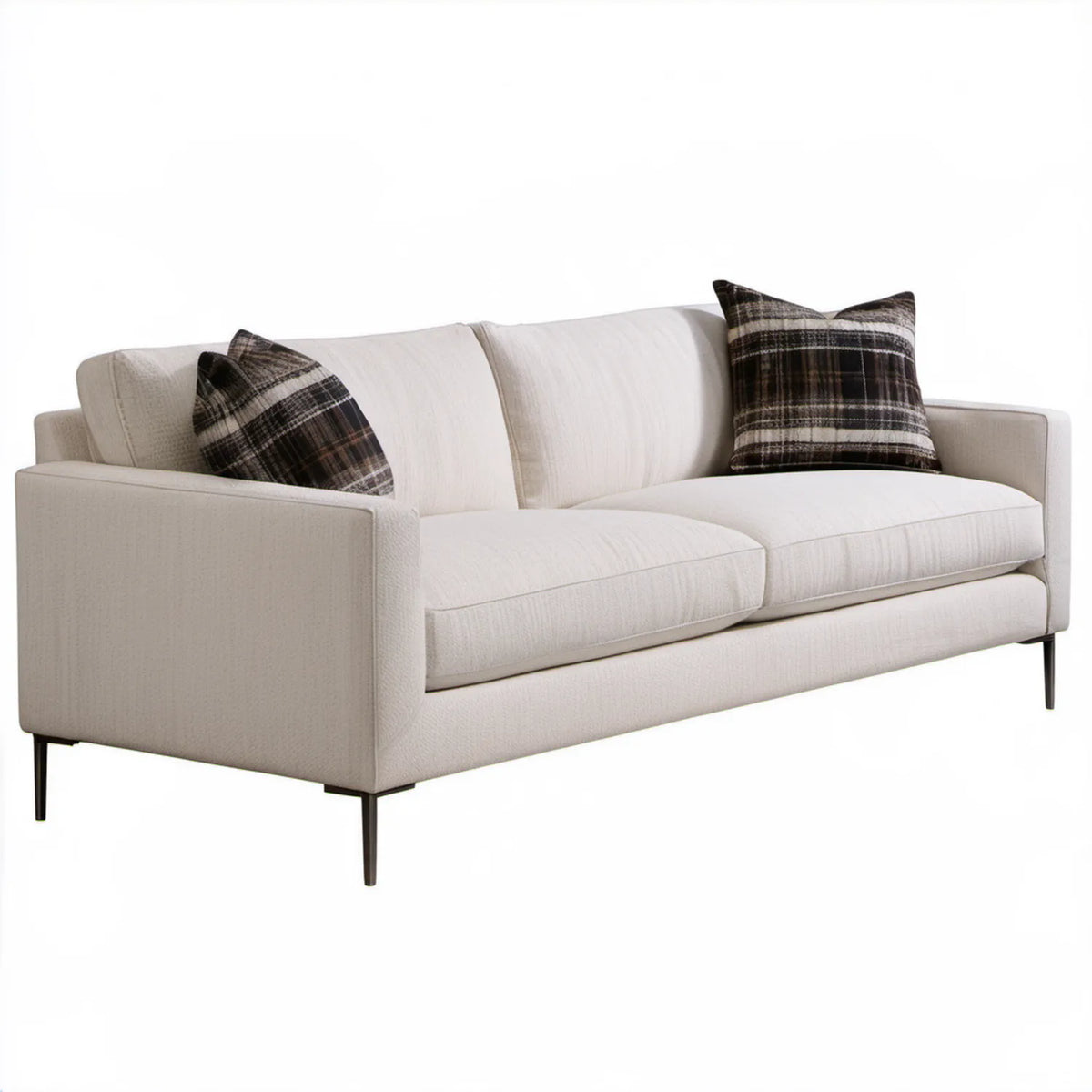 Kremowa sofa dwuosobowa z tkaniny poliestrowej z 2 poduszkami, 200 x 90 x 85 cm
