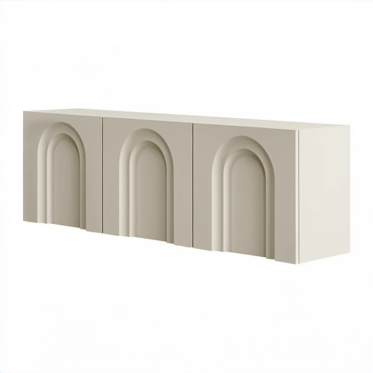 Kremowa komoda z MDF z 3 drzwiami i frezowanym motywem łuków, 180 × 40 × 80 cm