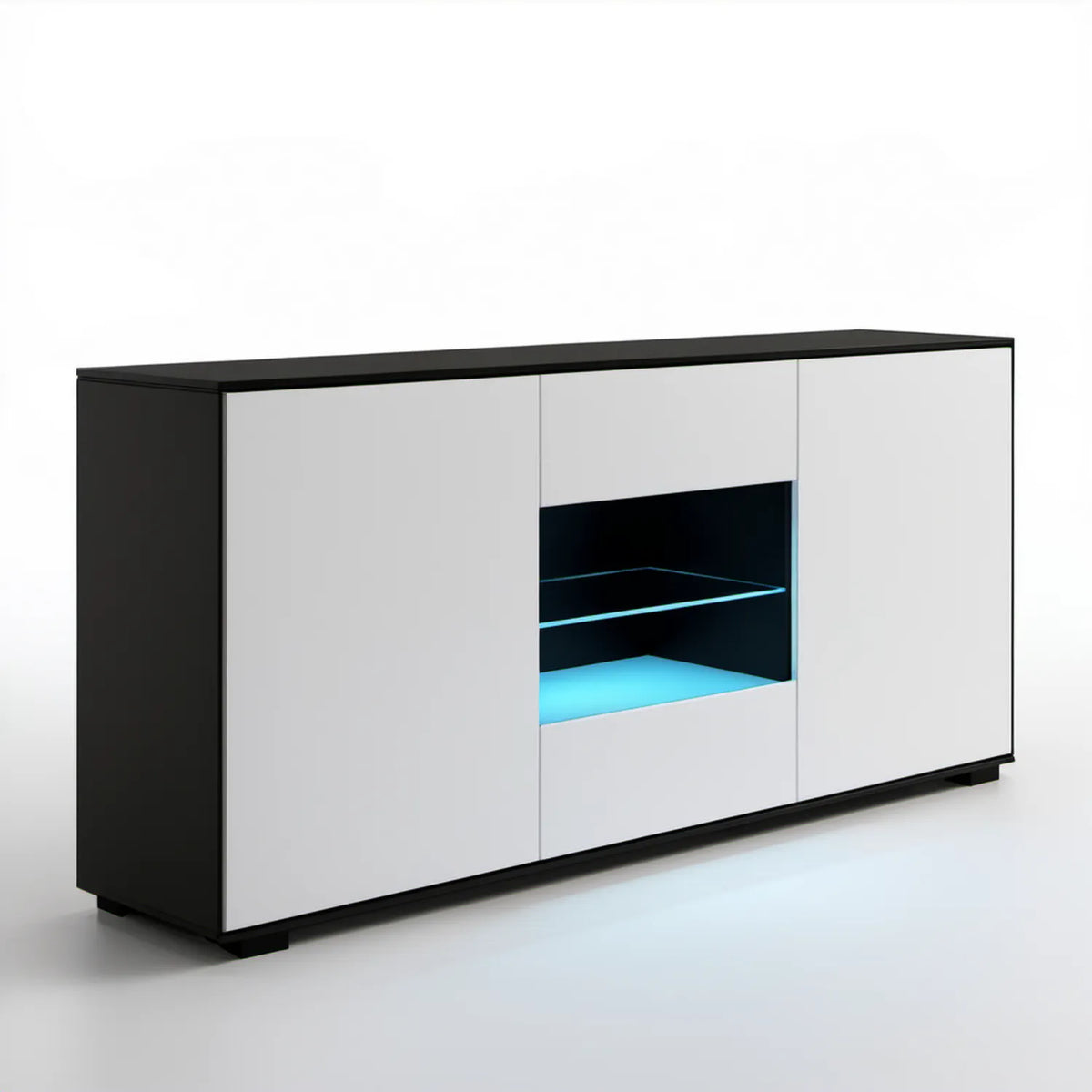 Komoda czarno-biała z niebieskim oświetleniem LED, 140 x 40 x 80 cm