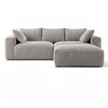 Jasnoszara sofa 3-osobowa ze sztruksową tapicerką i pufą, 250 x 95 x 85 cm, pufa 100 x 75 x 43 cm