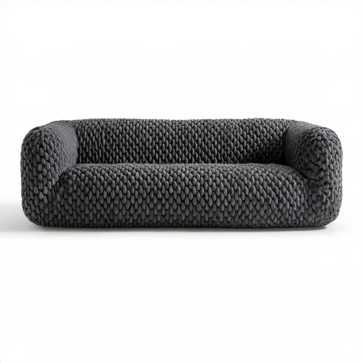 Dwuosobowa sofa o zaokrąglonej formie z tapicerką bouclé, ciemnoszara, 180 x 95 x 75 cm