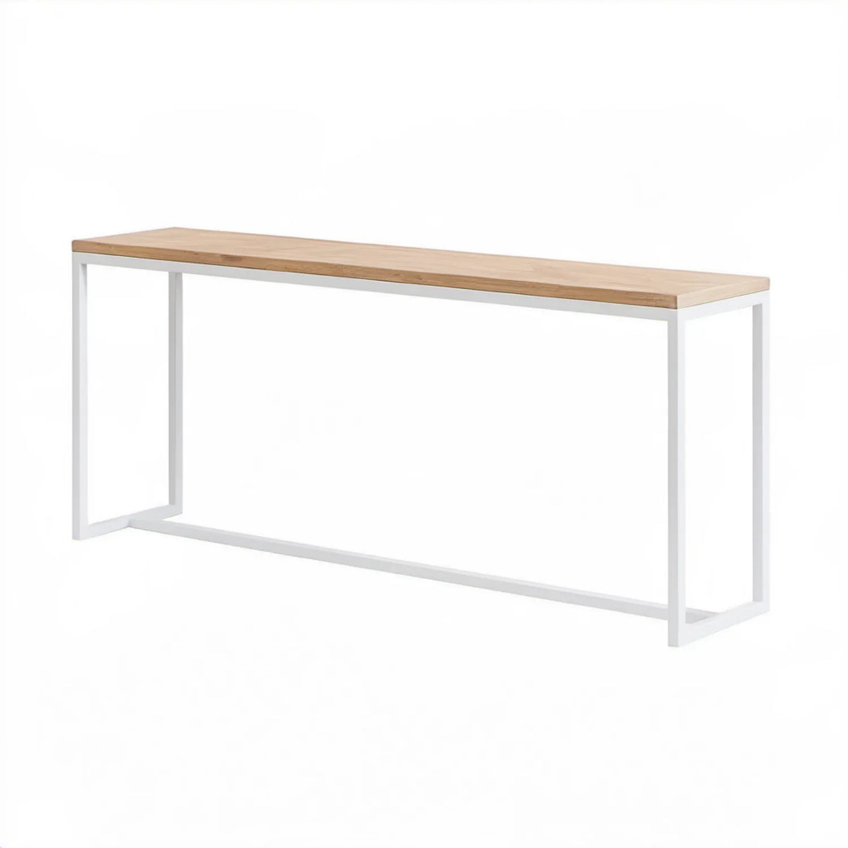 Prostokątna konsola 120 x 35 x 75 cm z blatem z litego drewna sosnowego, Biała/Jasny brąz