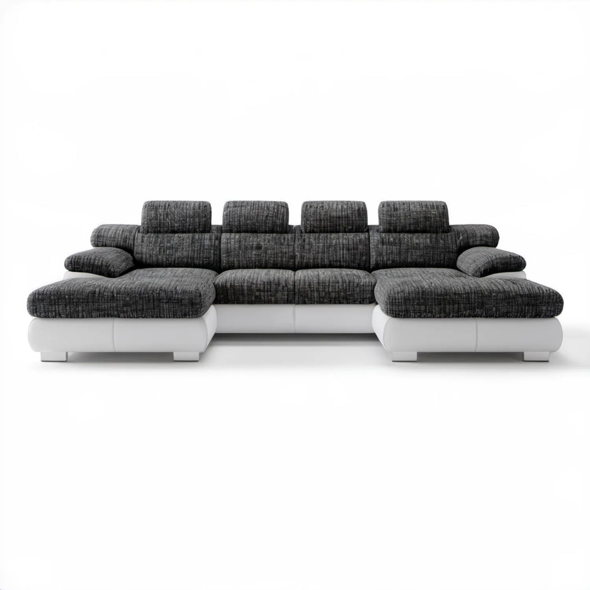 Modułowa sofa w kształcie U z regulowanymi zagłówkami, grafitowo-biała, 310 x 200 x 90 cm