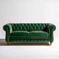 Dwuosobowa sofa Chesterfield z aksamitu poliestrowego zielona z brązowymi nóżkami, 180 x 85 x 75 cm