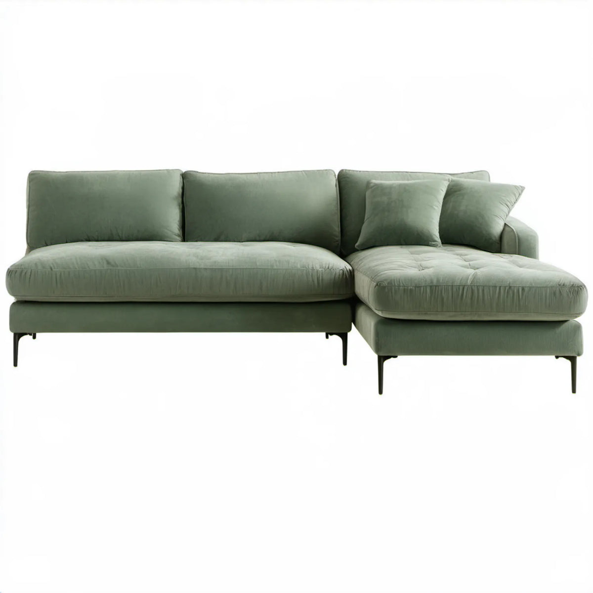 Zielona sofa narożna z prawostronnym szezlongiem, 270 x 165 x 86 cm